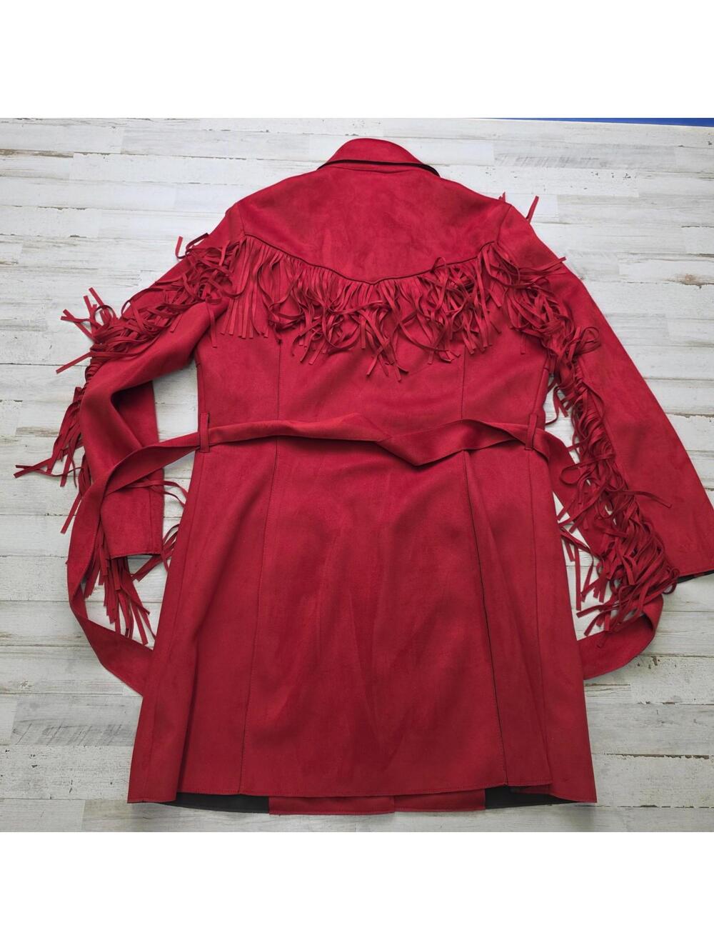 Powder River Outfitters Faux Suede Fringed Coat Jacket LG Western Boho Cowgirl - Picture 4 of 9